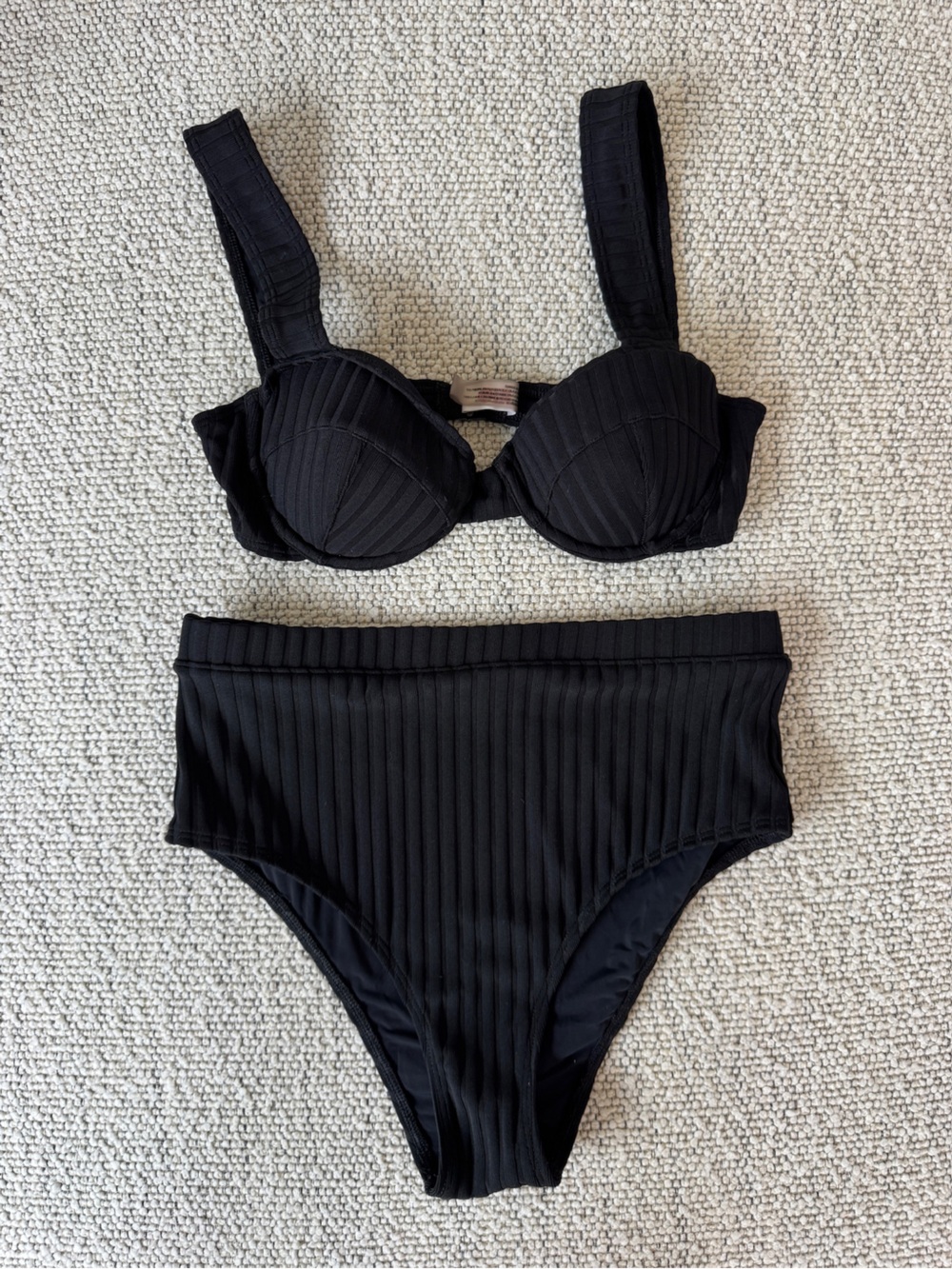 SOLID & STRIPED Black Ribbed Bikini Set